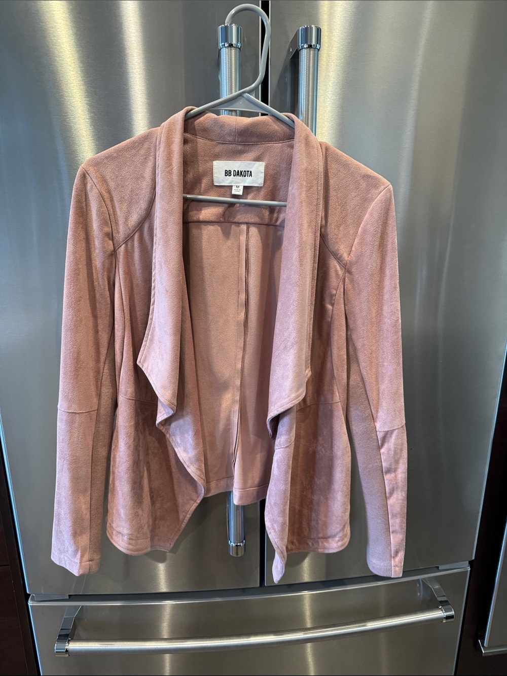 BB Dakota Dusty Rose Suede-Feel Draped Open Front Jacket
